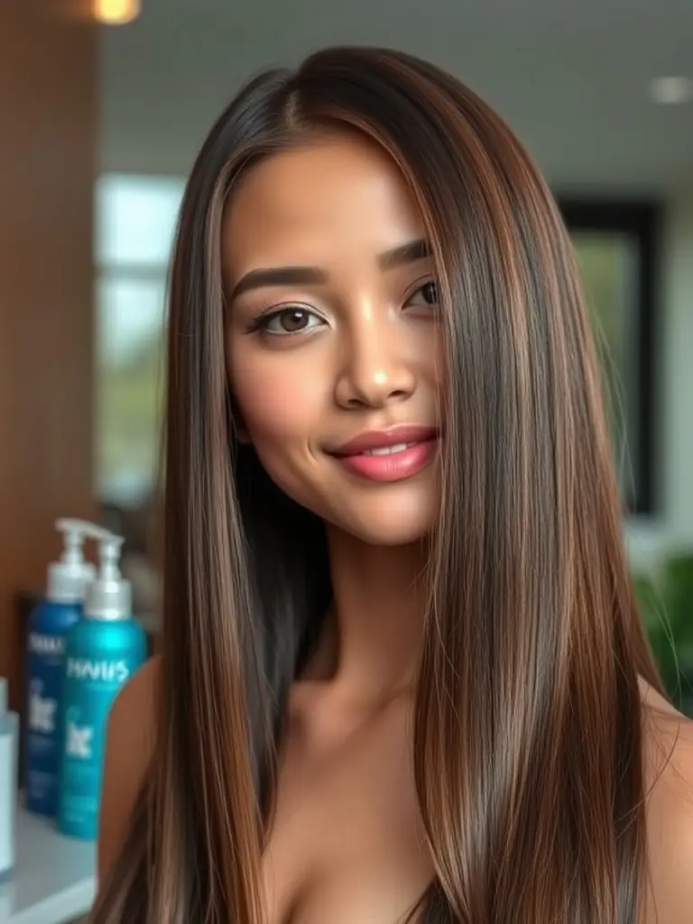 A woman with beautifully styled, textured hair, showcasing various hair care products and techniques for maintaining healthy, vibrant hair.